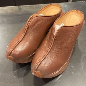 New Brown Leather Wedge Mule